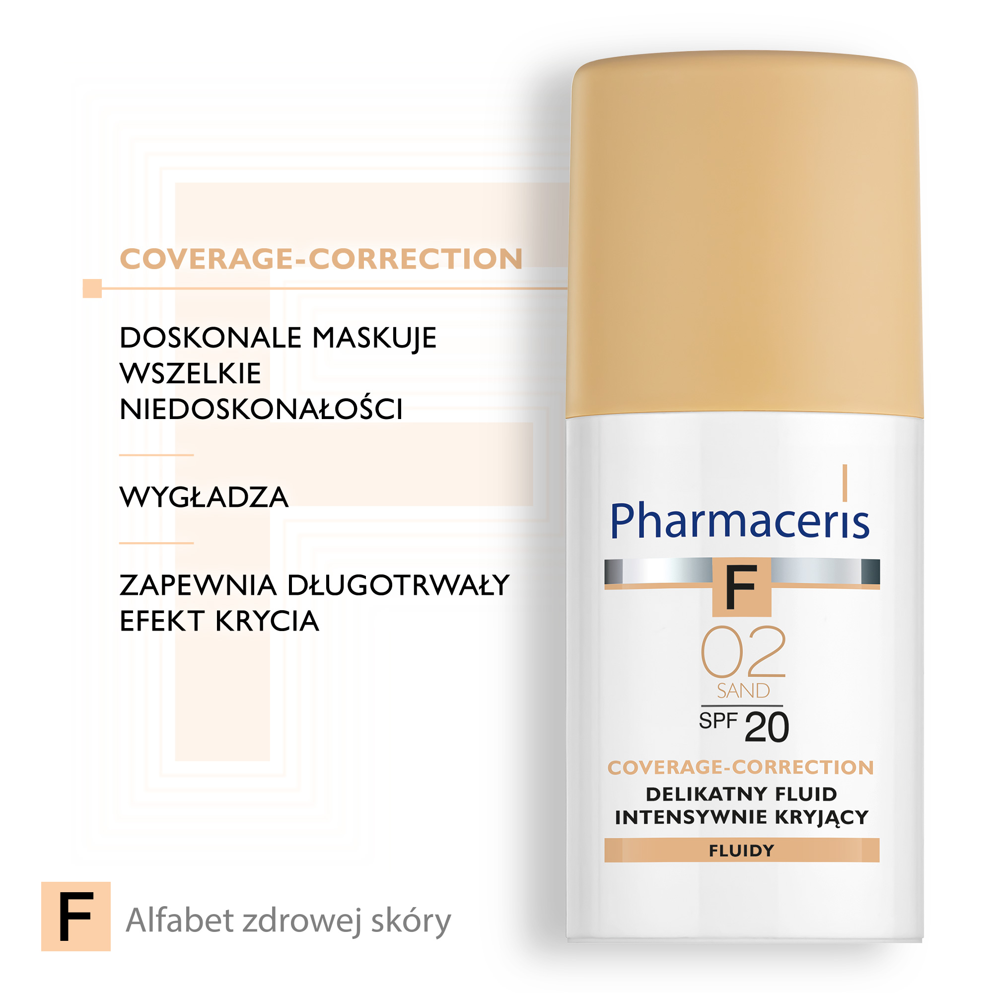 Pharmaceris F, delikatny fluid intensywnie kryjący, Sand 02, SPF 20, 30 ml