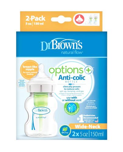 Dr Brown's Butelka Options+ szeroka szyjka 150 ml - 2 szt. Do karmienia niemowląt - cena, opinie, stosowanie  zdjęcie