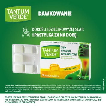 Tantum Verde smak miodowo-pomarańczowy 20 pastylek twardych