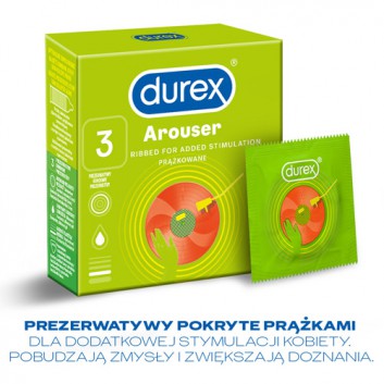 DUREX AROUSER Prezerwatywy nawilżane i prążkowane, 3 sztuki