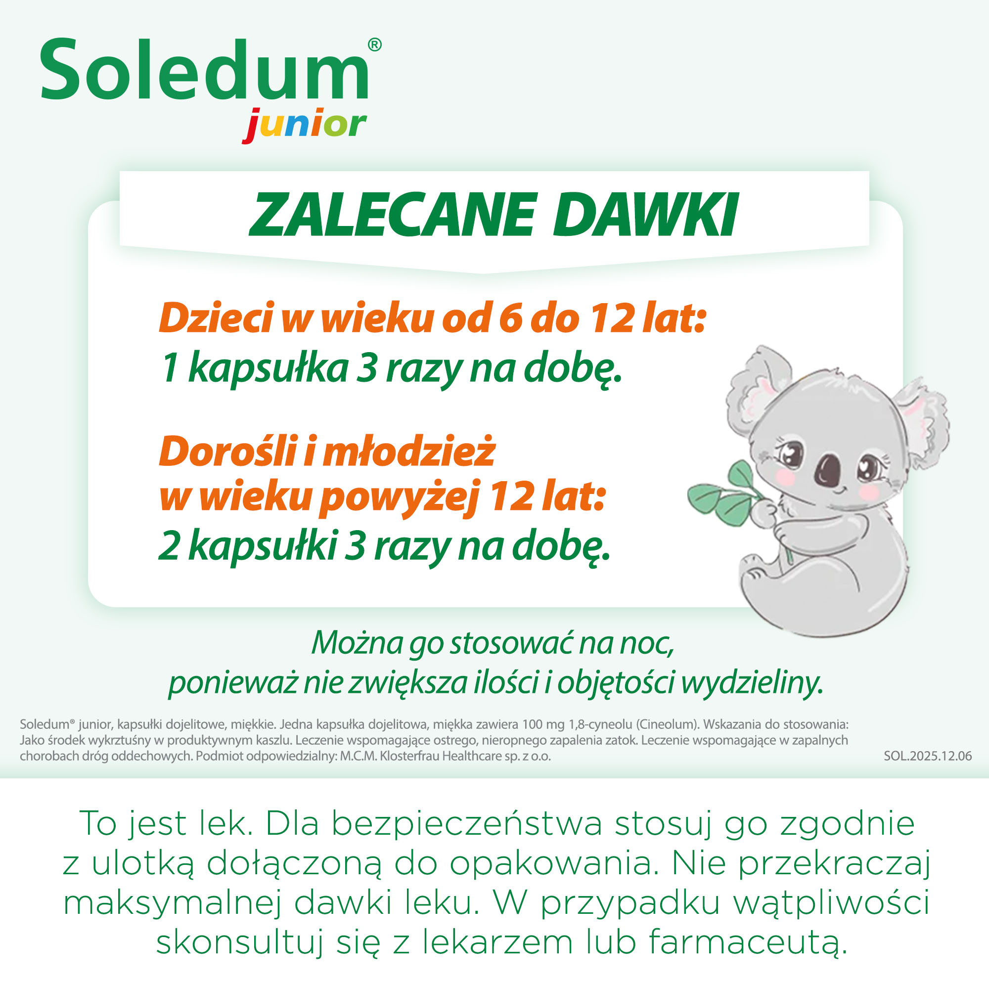 Soledum Junior, 100 mg, kapsułki dojelitowe, miękkie, 20 sztuk