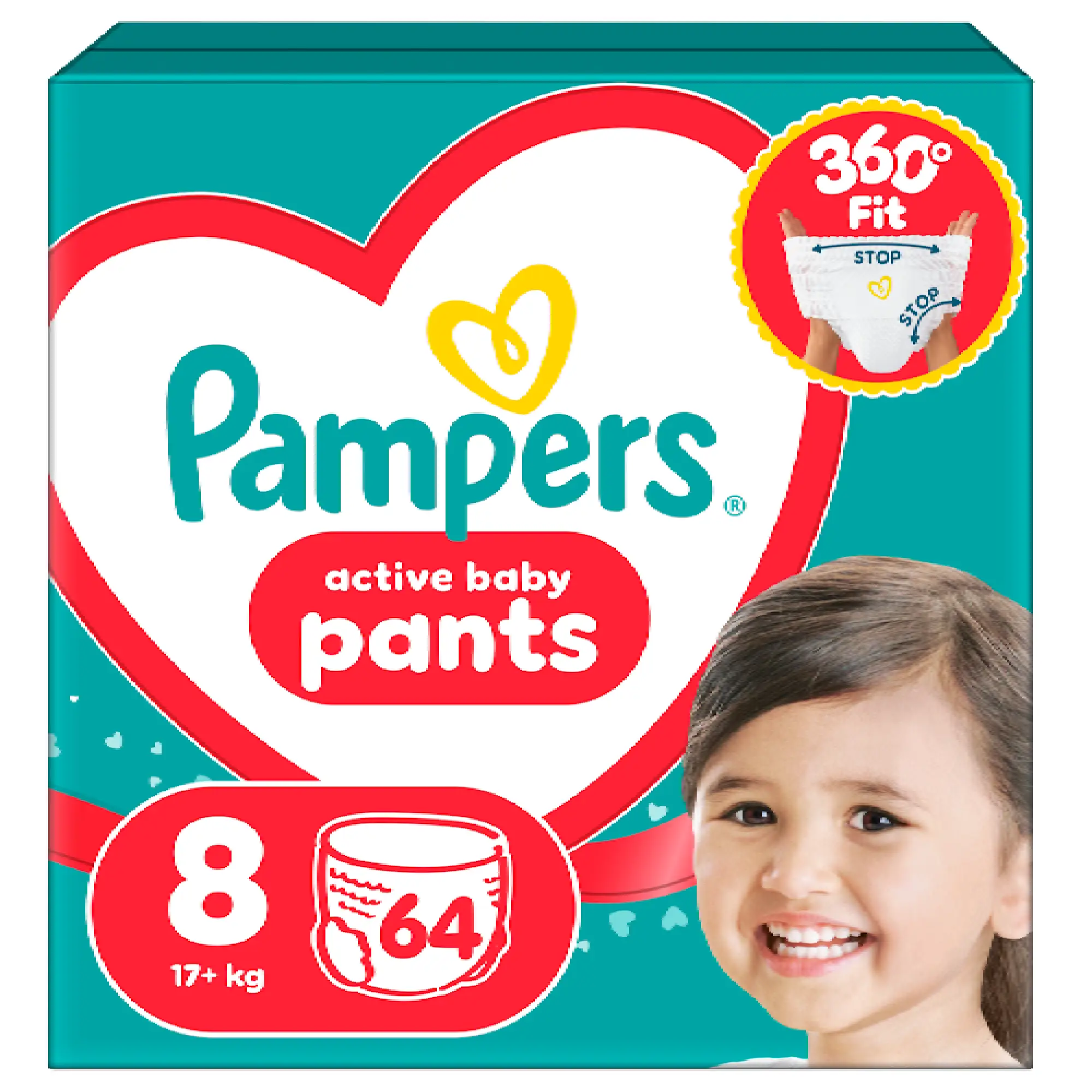 Pampers Active Baby Pieluchomajtki rozmiar 8, 17+ kg, 64 sztuki zdjęcie