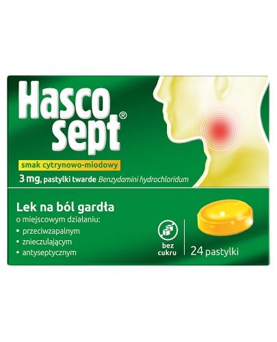 Hascosept smak cytrynowo-miodowy, 24 past. Na ból gardła, cena, opinie, dawkowanie zdjęcie