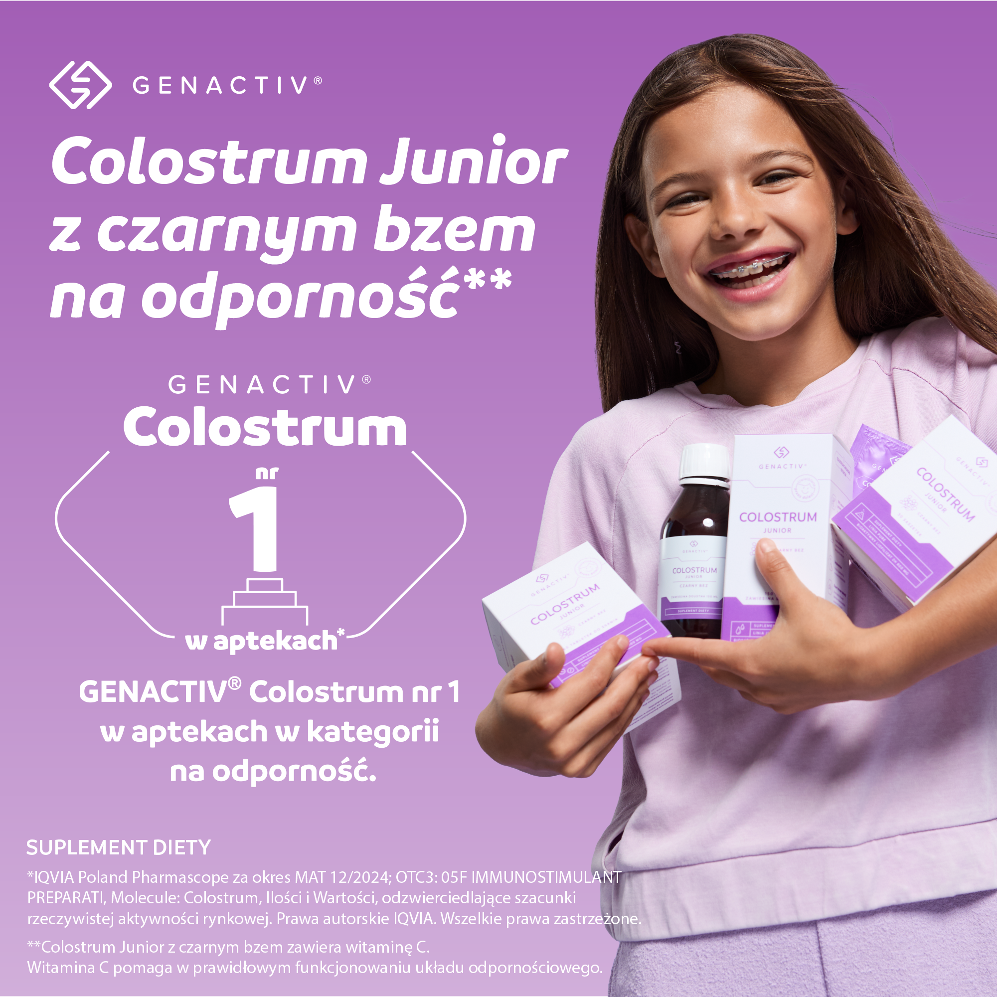 Genactiv, Colostrum Junior, Czarny Bez, zawiesina doustna, 150 ml