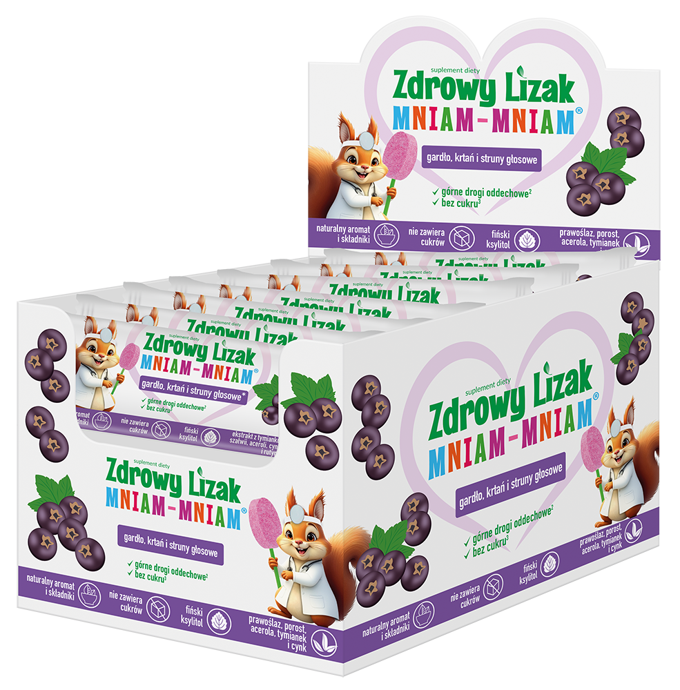 Zdrowy Lizak Mniam-Mniam Gardło Krtań i Struny Głosowe czarna porzeczka 40 sztuk zdjęcie
