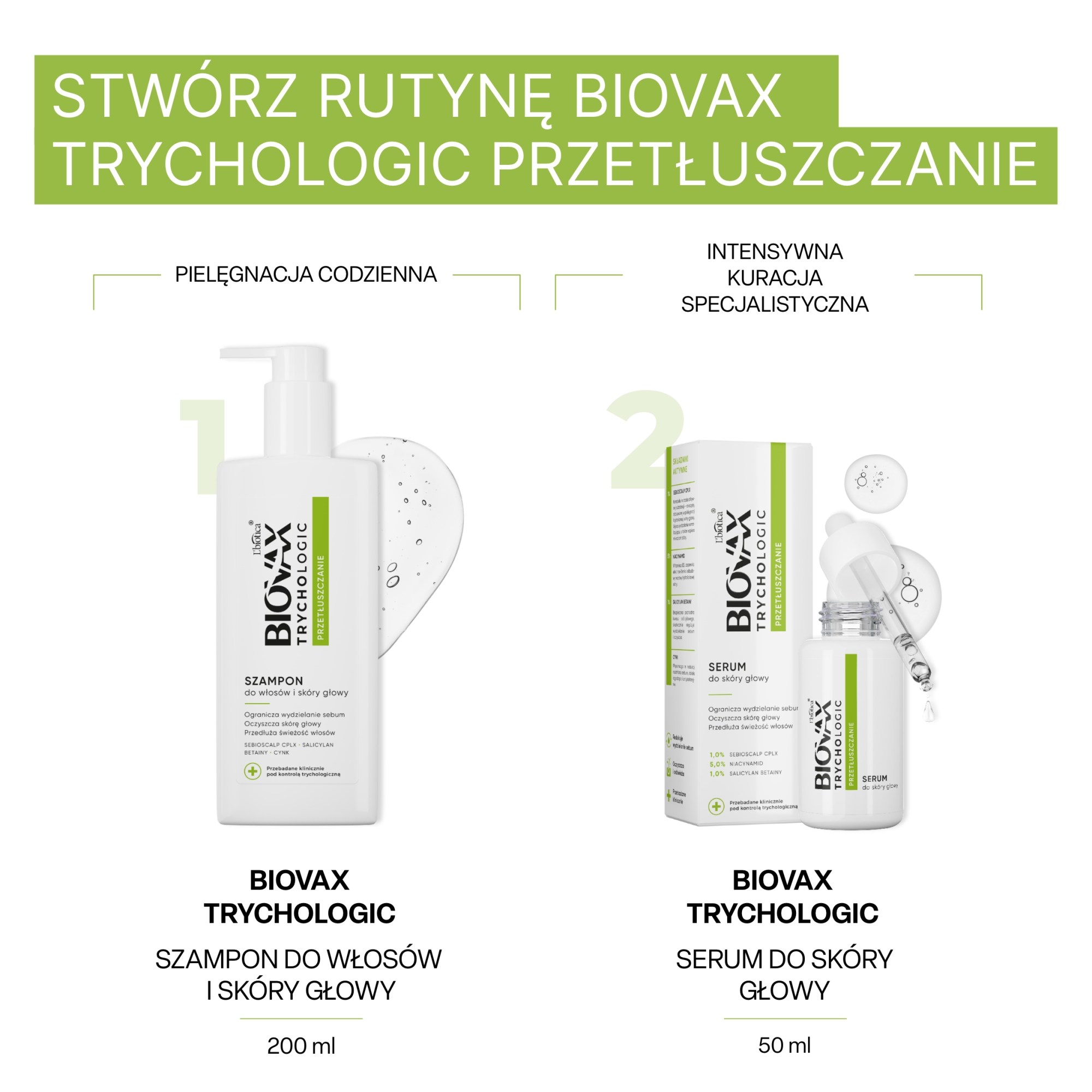 Biovax Trychologic przetłuszczanie, Szampon do włosów i skóry głowy, 200 ml