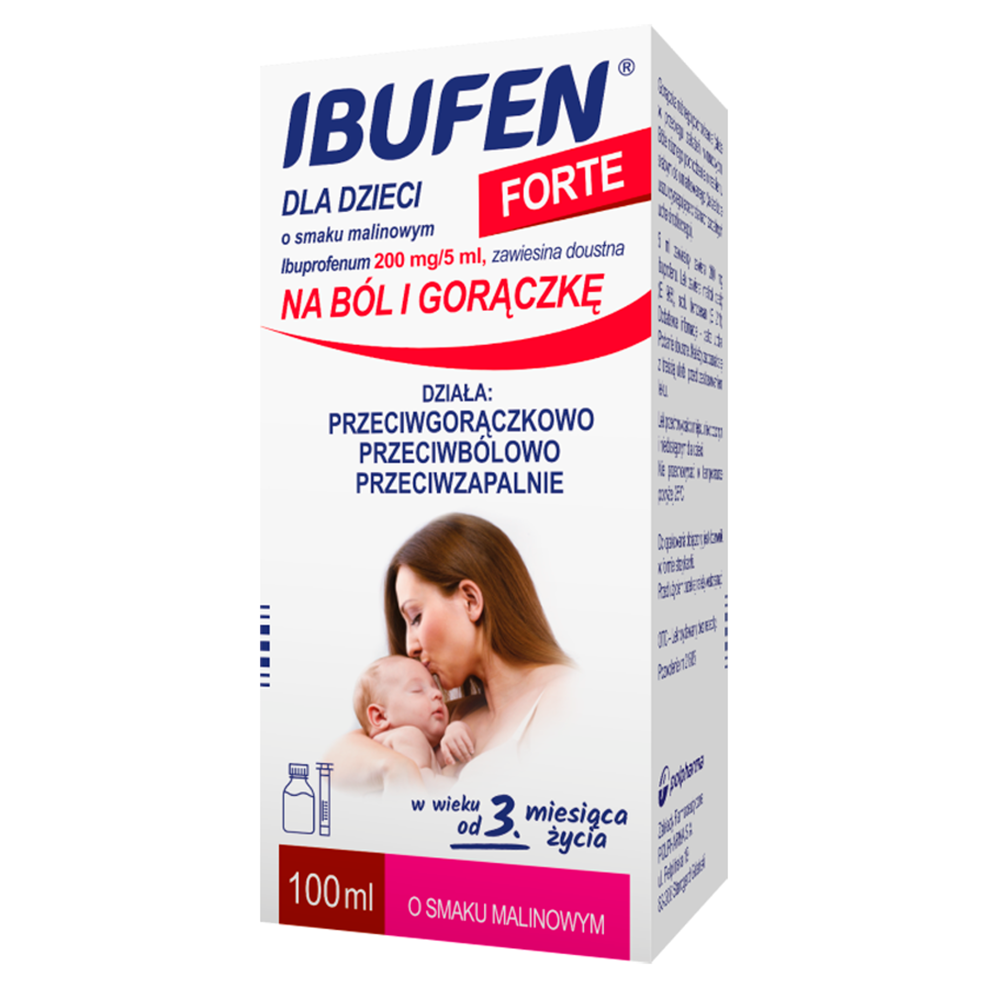 Ibufen dla dzieci Forte 200mg/5ml zawiesina o smaku malinowym dla dzieci 3m+ 100 ml zdjęcie