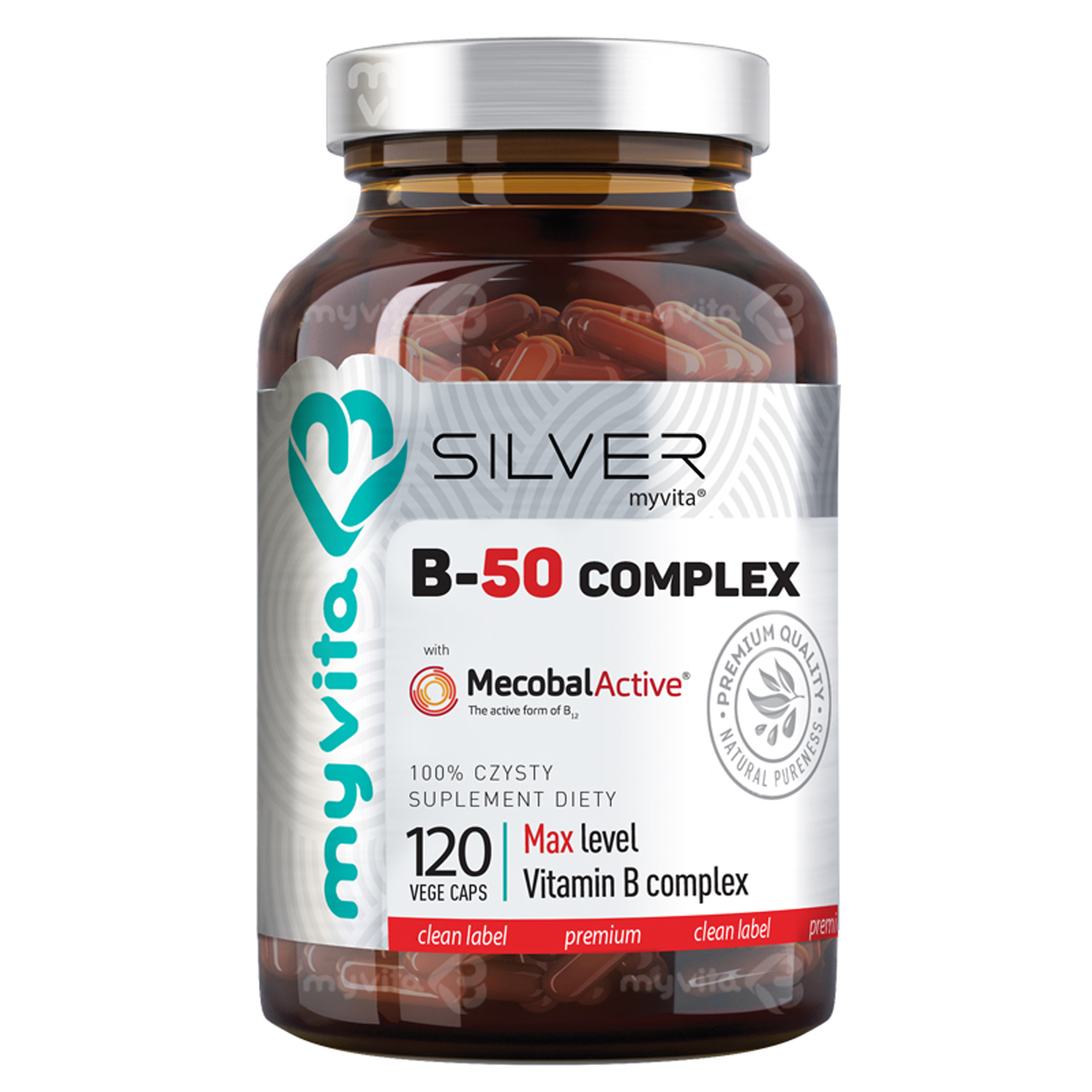 MYVITA SILVER Witamina B-50 Complex - 120 kaps. - układ nerwowy, odporność, metabolizm - cena, wskazania, opinie zdjęcie
