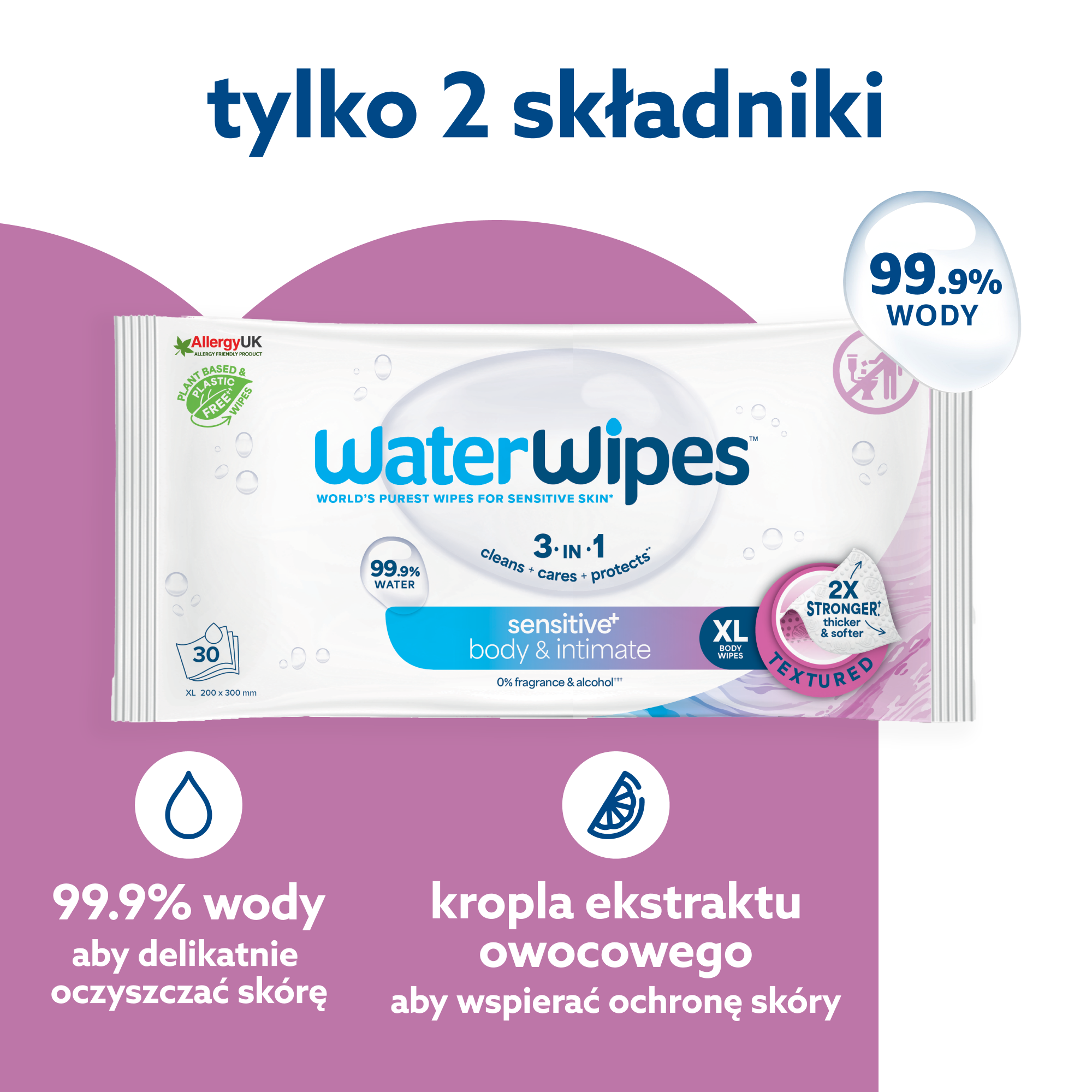 WaterWipes Adult Care, Chusteczki nawilżane dla dorosłych XL 20x30cm, 30 sztuk 