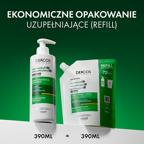 Vichy Dercos, Szampon Przeciwłupieżowy, włosy suche, uzupełnienie Reliff, 390 ml