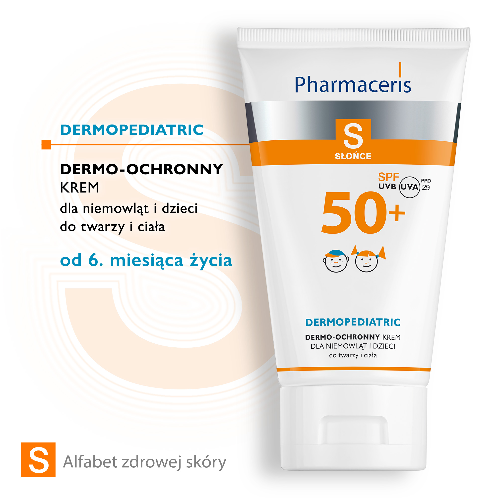 Pharmaceris S DERMOPEDIATRIC, Dermo-ochronny krem do twarzy i ciała dla niemowląt i dzieci SPF 50+, 125 ml