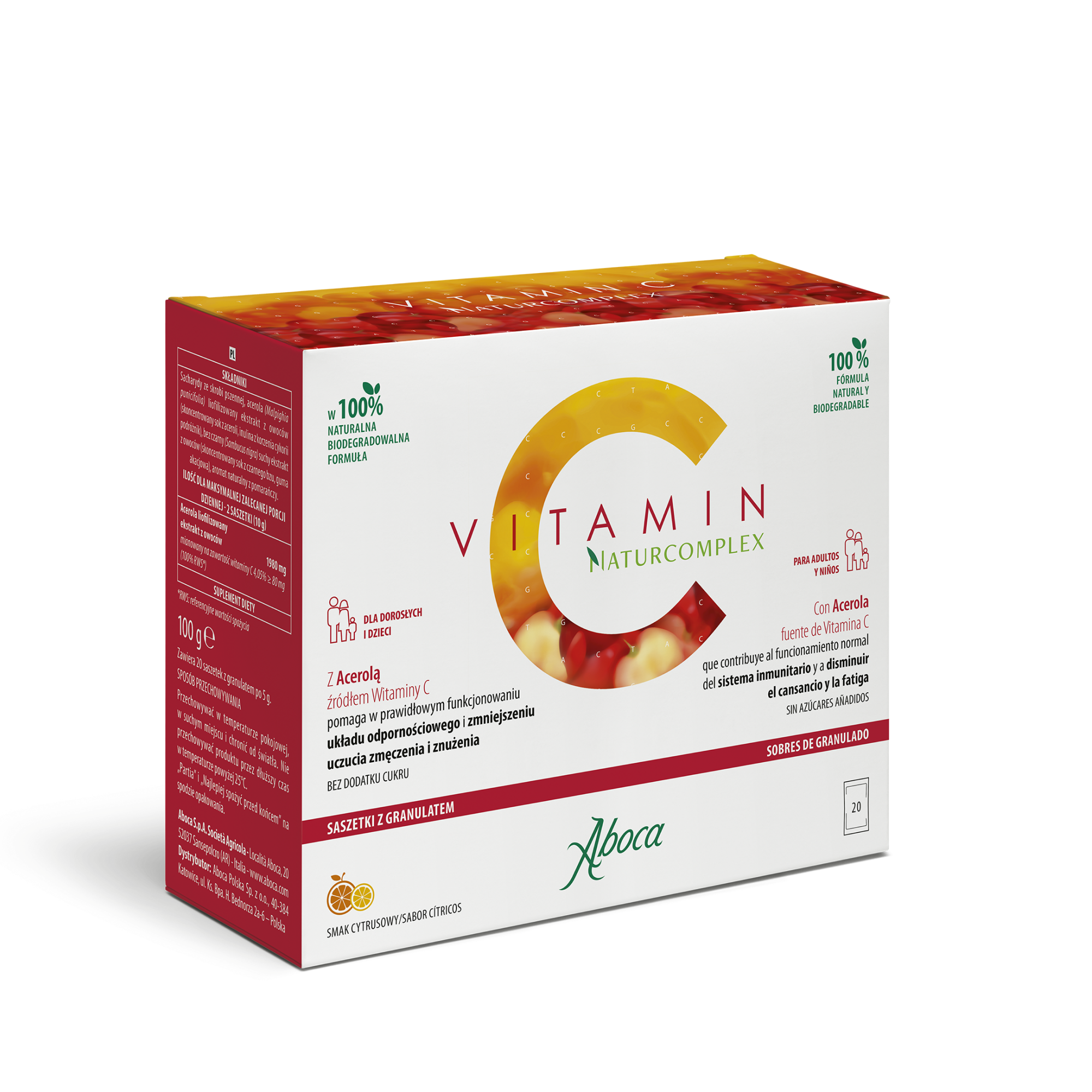 Aboca Vitamin C Naturcomplex - 20 sasz. - cena, opinie, stosowanie zdjęcie