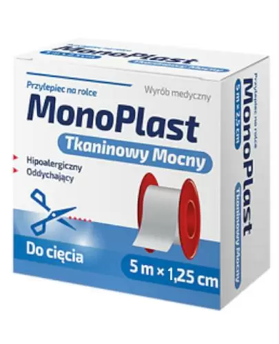 MonoPlast tkaninowy mocny przylepiec na rolce 5m x 1,25cm 1 sztuka zdjęcie