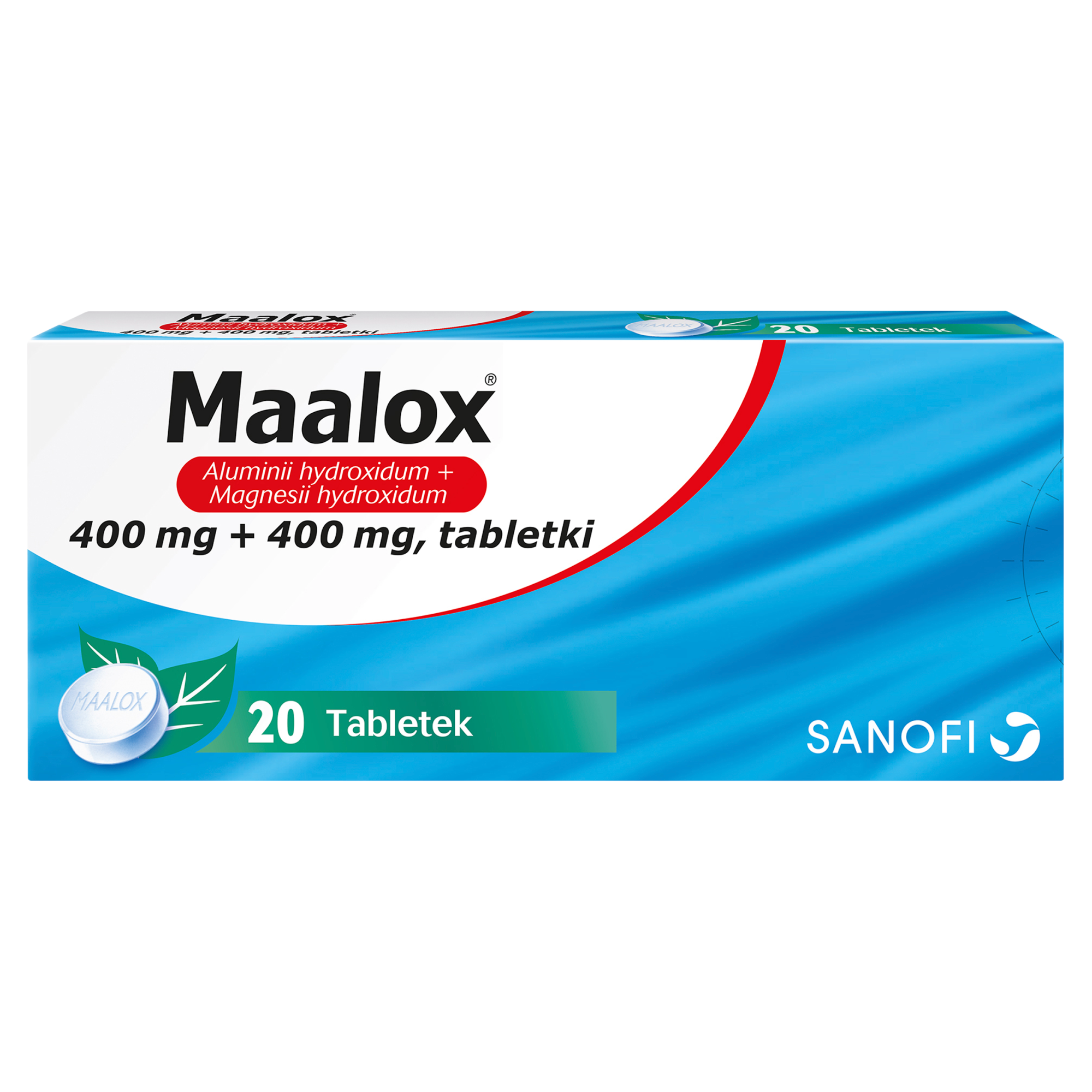Maalox 400 mg + 400 mg, 20 tabletek do żucia lub ssania zdjęcie