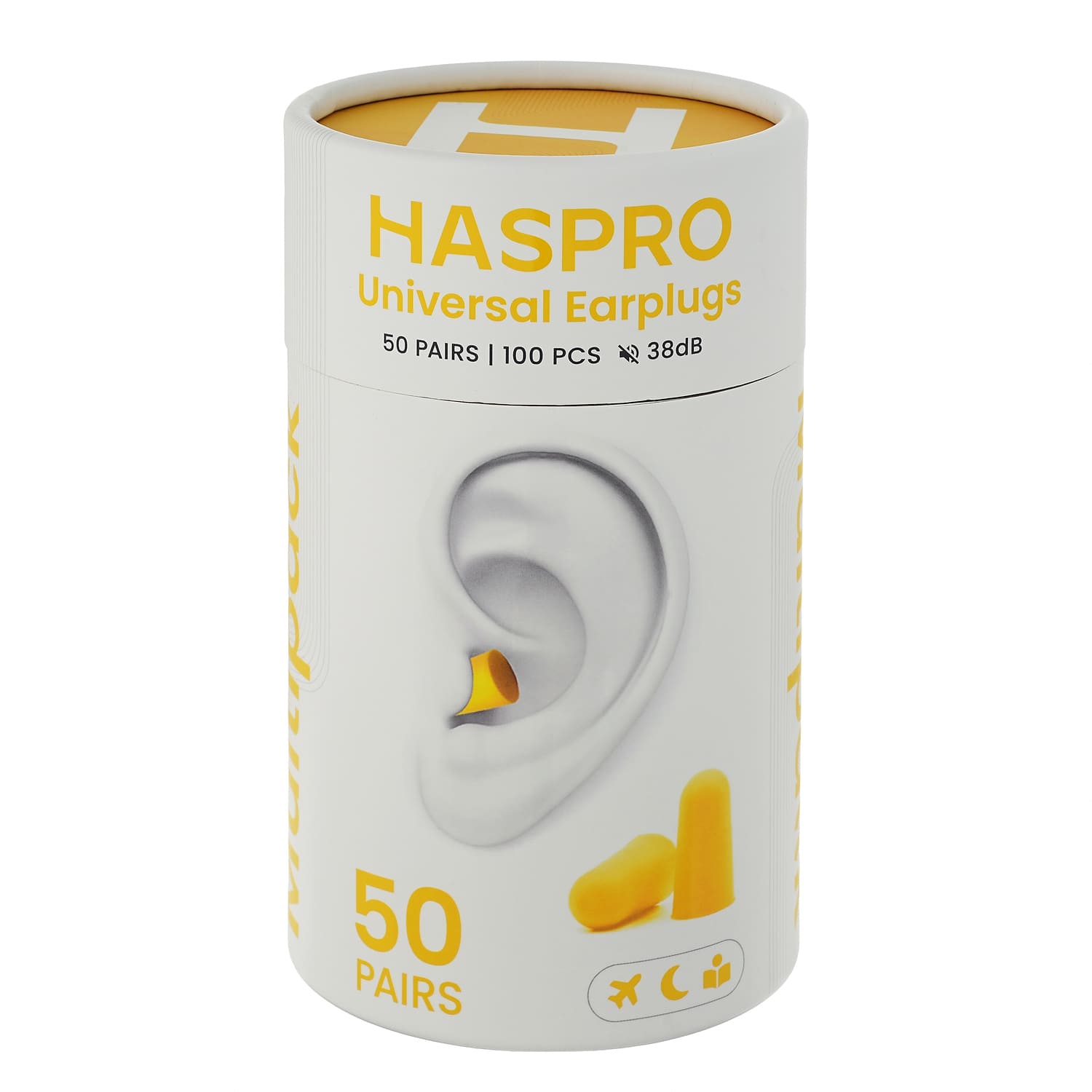 Stopery do uszu jednorazowe Haspro Tube50 żółte 50 par