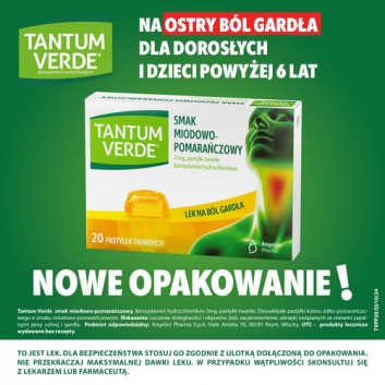 Tantum Verde smak miodowo-pomarańczowy 20 pastylek twardych