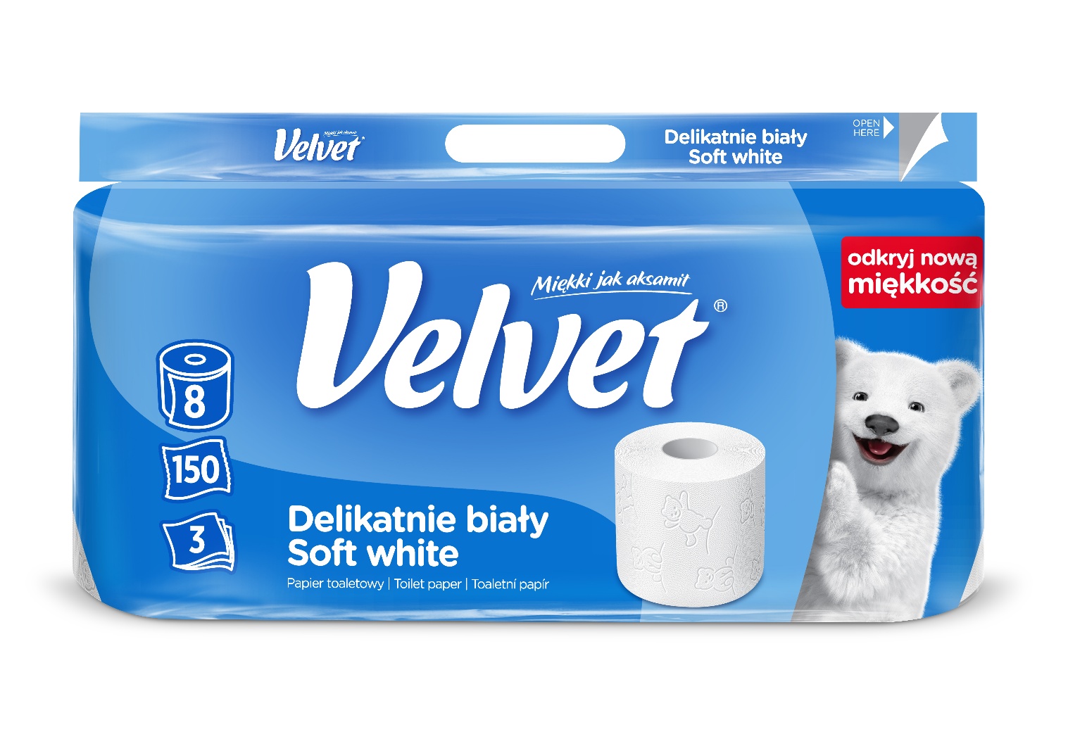 Velvet Care, papier toaletowy, Soft White, 8 sztuk zdjęcie