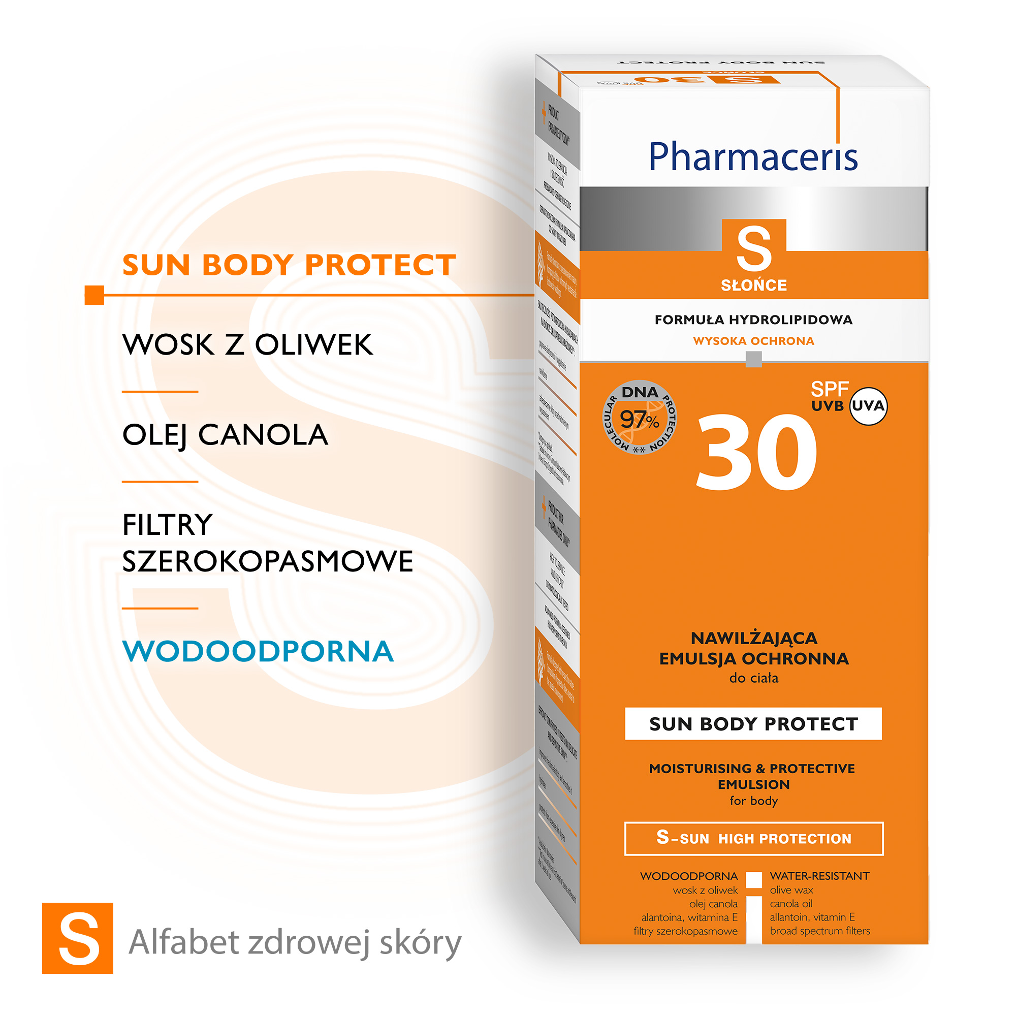 PHARMACERIS S SUN BODY PROTECT Nawilżająca emulsja ochronna do opalania ciała SPF30 150 ml