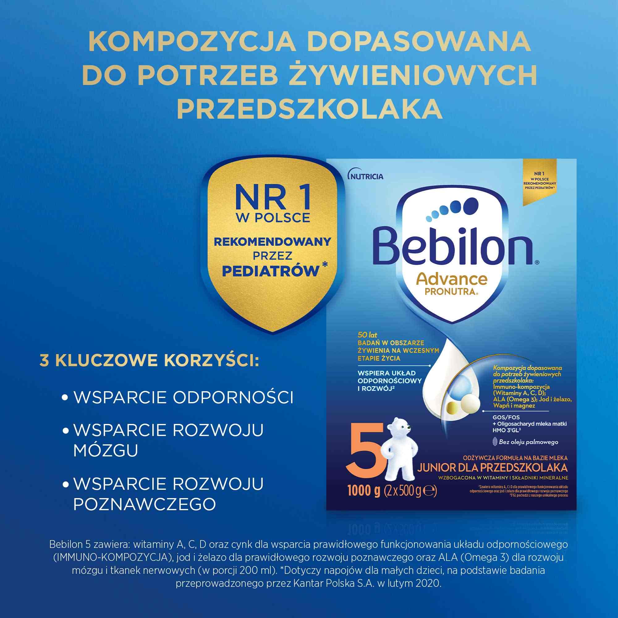 Bebilon 5 Advance Pronutra Junior, odżywcza formuła na bazie mleka dla przedszkolaka, 2 x 1000 g