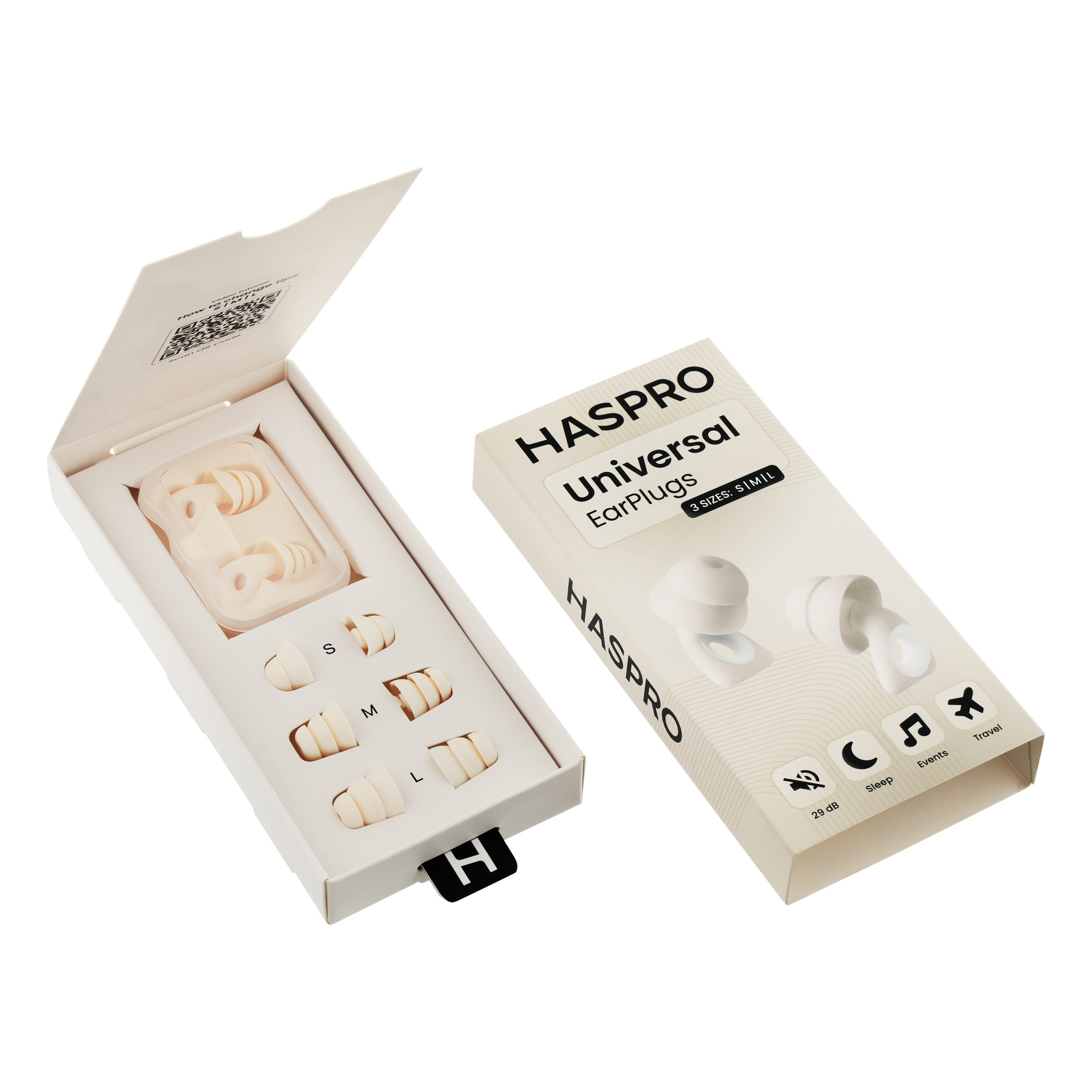 Haspro Universal Sand, wielorazowe zatyczki silikonowe, beżowe, 1 zestaw