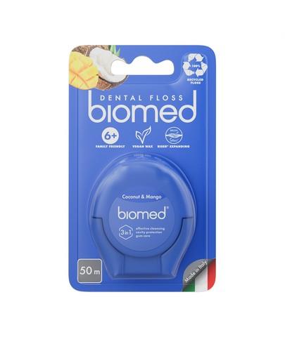 BIOMED Nić dentystyczna woskowana rozszerzająca się o smaku kokos i mango, 50 m zdjęcie