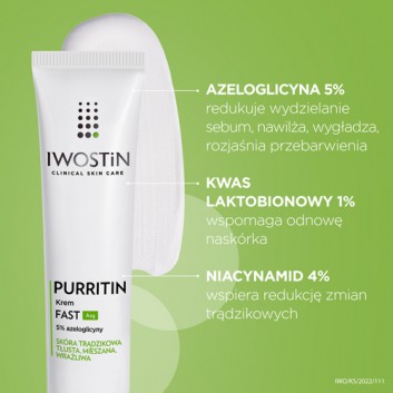 IWOSTIN PURRITIN Krem FAST Azg, na zmiany trądzikowe, 40 ml