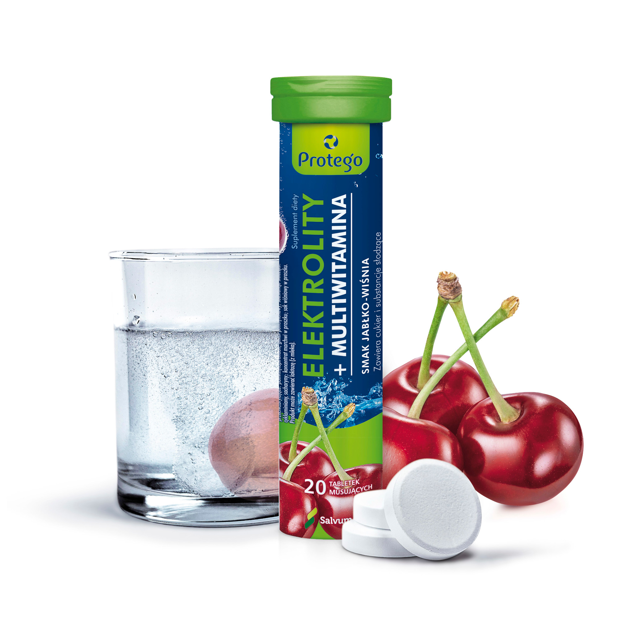 Salvum Labs, Protego elektrolity+multiwitamina jabłko-wiśnia, tabletki musujące, 20 sztuk zdjęcie