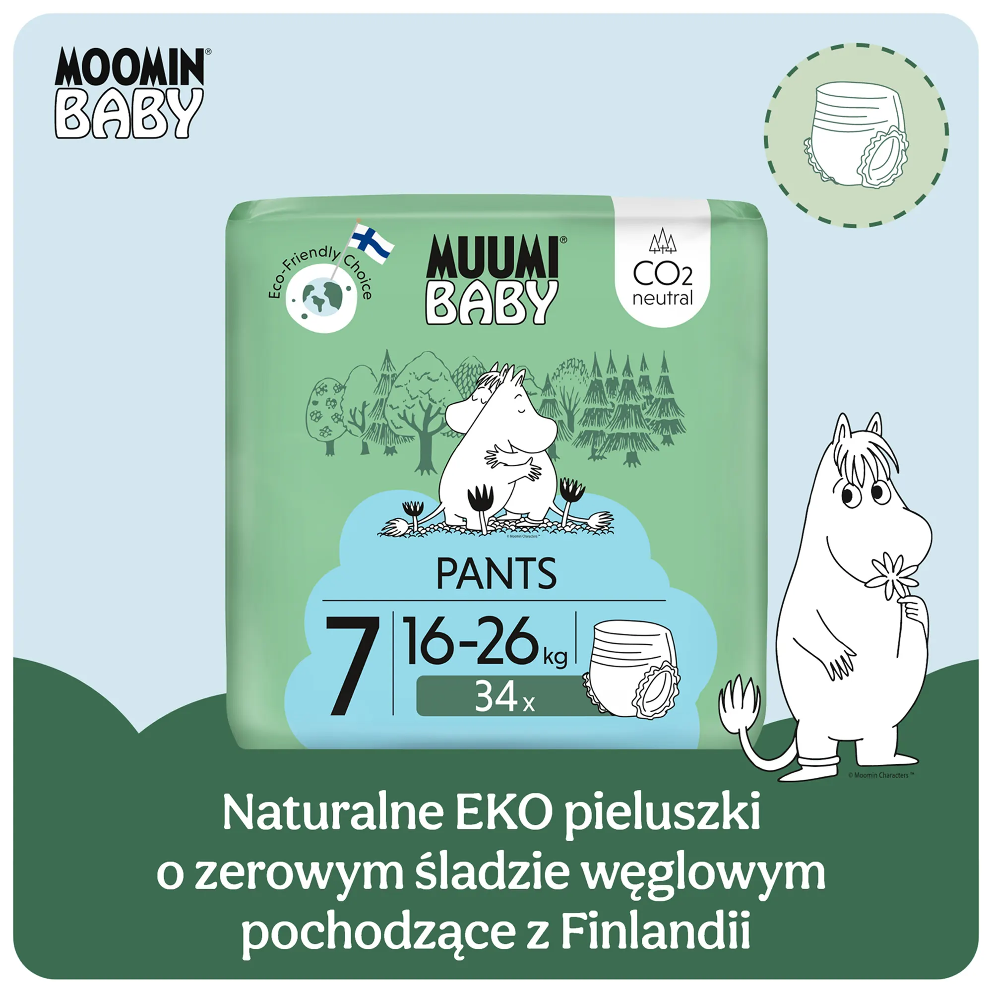 Muumi Baby Pants pieluchomajtki 7 XL 16-26 kg 102 sztuki