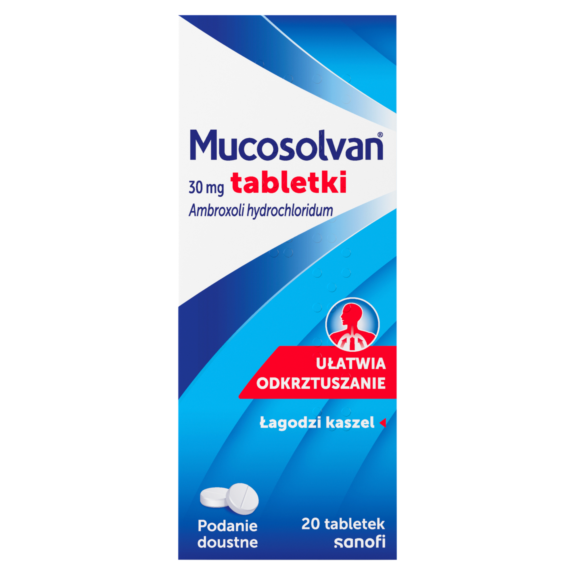 Mucosolvan 30 mg na kaszel i rozrzedzenie wydzieliny 20 tabletek zdjęcie