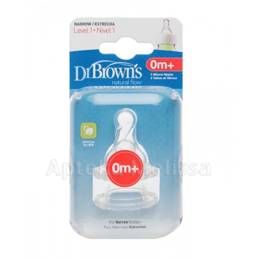 DR BROWNS Smoczek do butelki Standard 0m+ do butelek z wąską szyjką, 2 sztuki