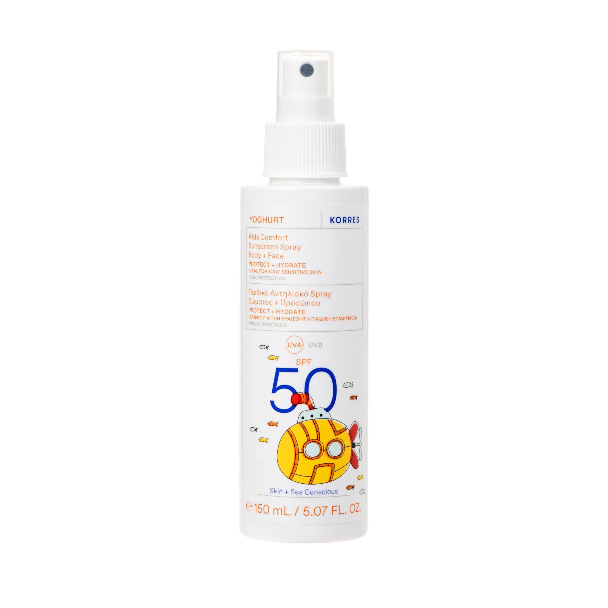 Korres Yoghurt Kids, emulsja ochronna do ciała i twarzy SPF50 w sprayu dla dzieci, 150 ml zdjęcie