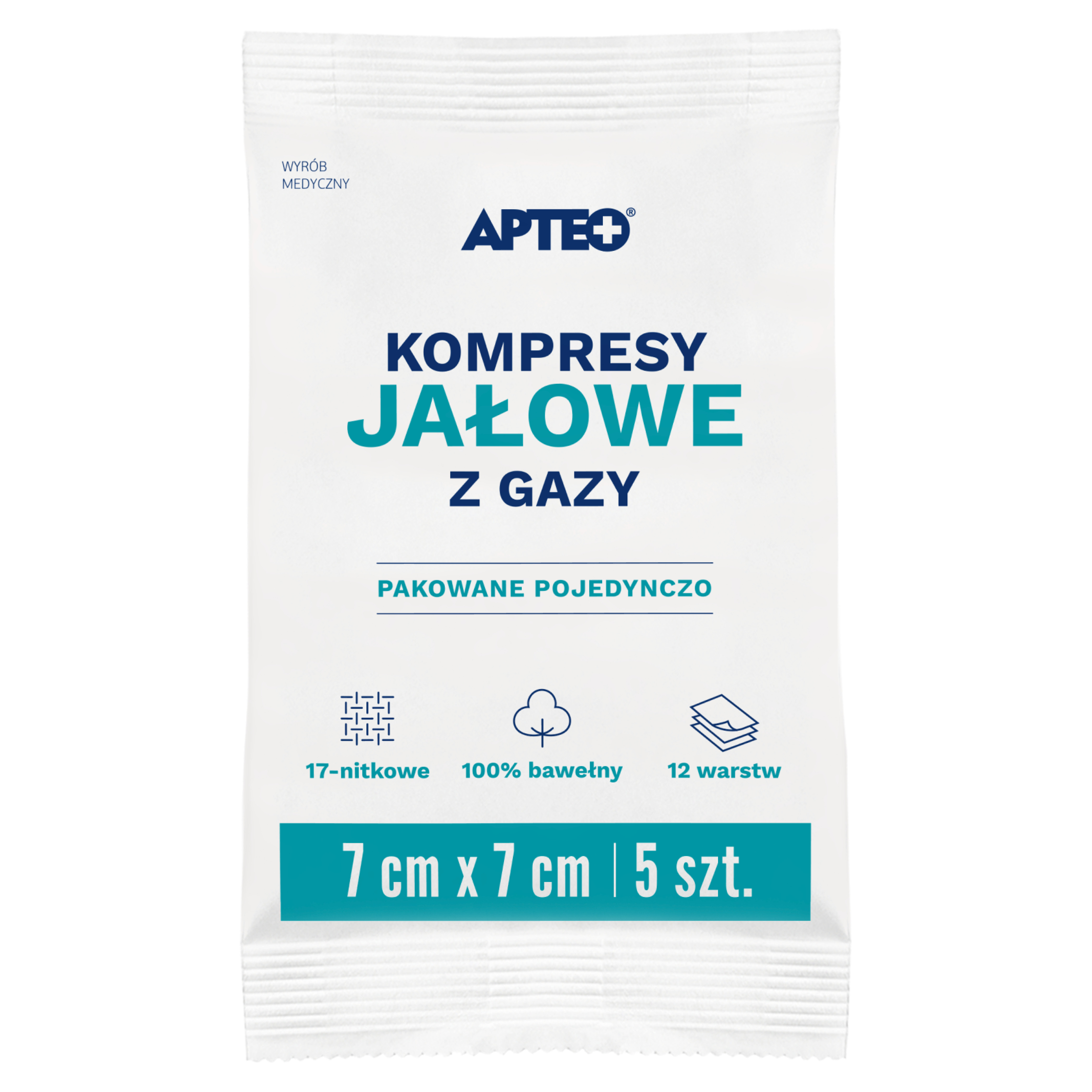 Apteo kompresy jałowe z gazy 7cm x 7cm 5 sztuk zdjęcie
