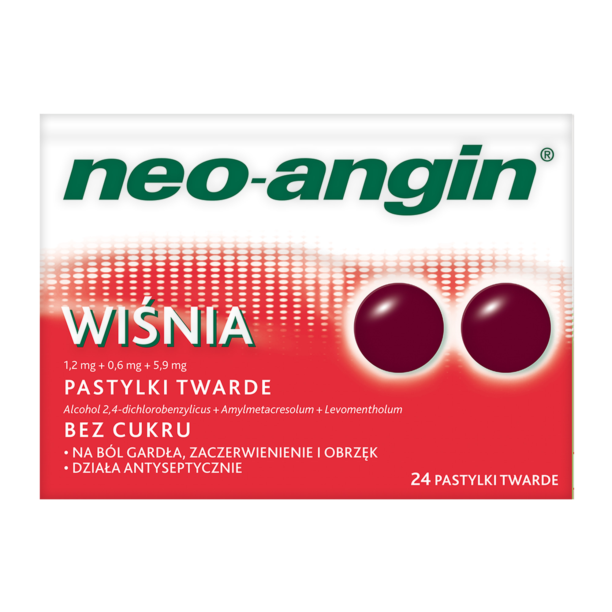 Neo-Angin Wiśnia 1,2 mg + 0,6 mg + 5,9 mg na ból gardła 24 pastylki zdjęcie