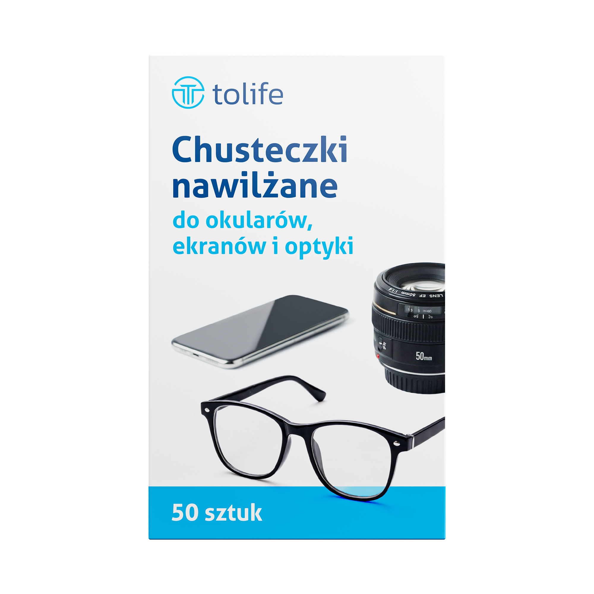 Chusteczki nawilżane do okularów, ekranów i optyki, 50 sztuk zdjęcie