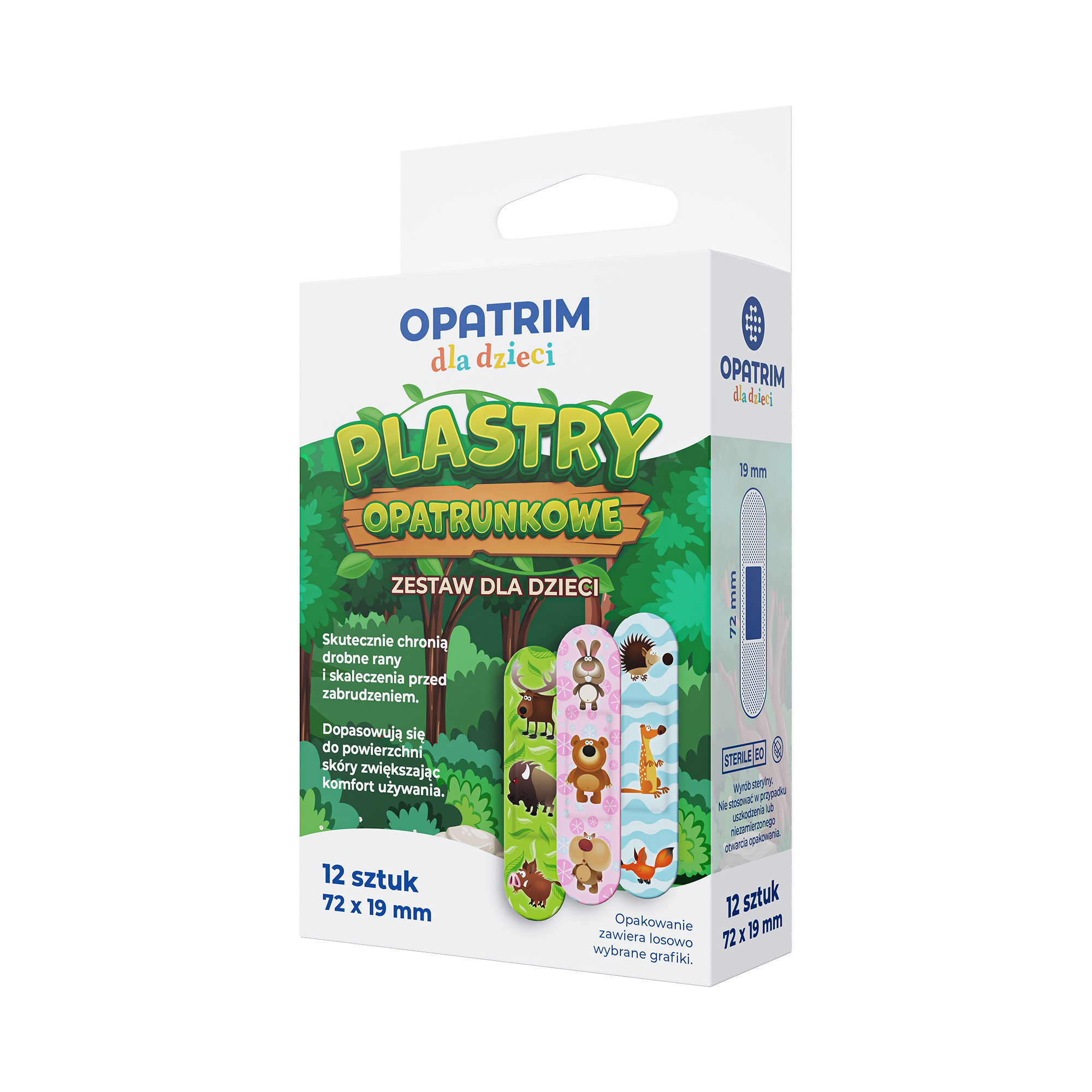 Plastry opatrunkowe zestaw dla dzieci, 72 x 19 mm, 12 sztuk