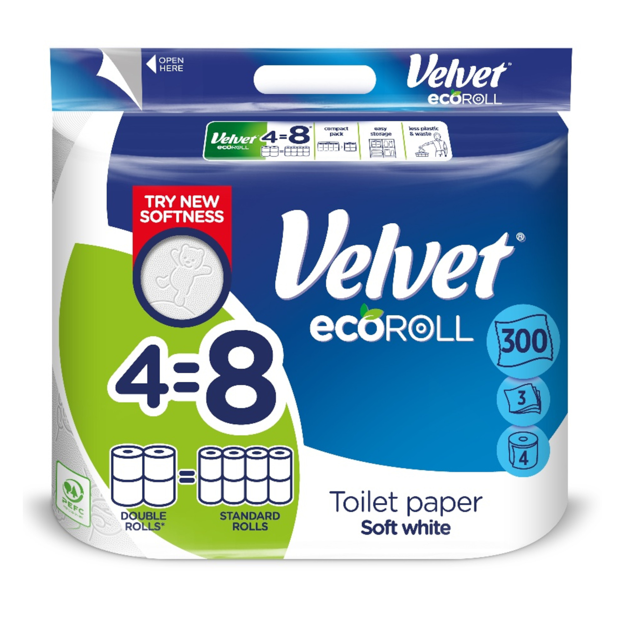 Velvet Care, papier toaletowy, Soft White Eco Roll, 4 sztuki zdjęcie