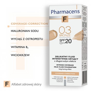 Pharmaceris F, delikatny fluid intensywnie kryjący, Bronze 03, SPF 20, 30 ml