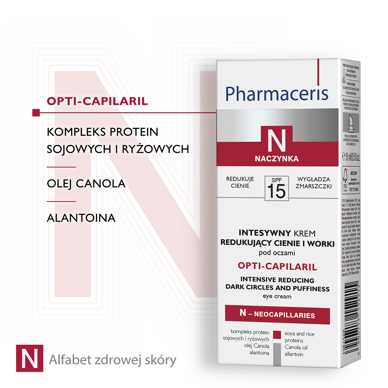 Pharmaceris N Opti-Capilaril krem redukujący cienie i worki pod oczami, 15 ml