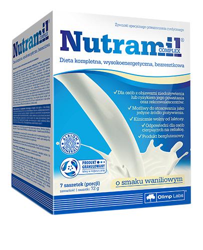 OLIMP NUTRAMIL Dieta kompletna wysokoenergetyczna, bezresztkowa smak waniliowy - 7 sasz. zdjęcie