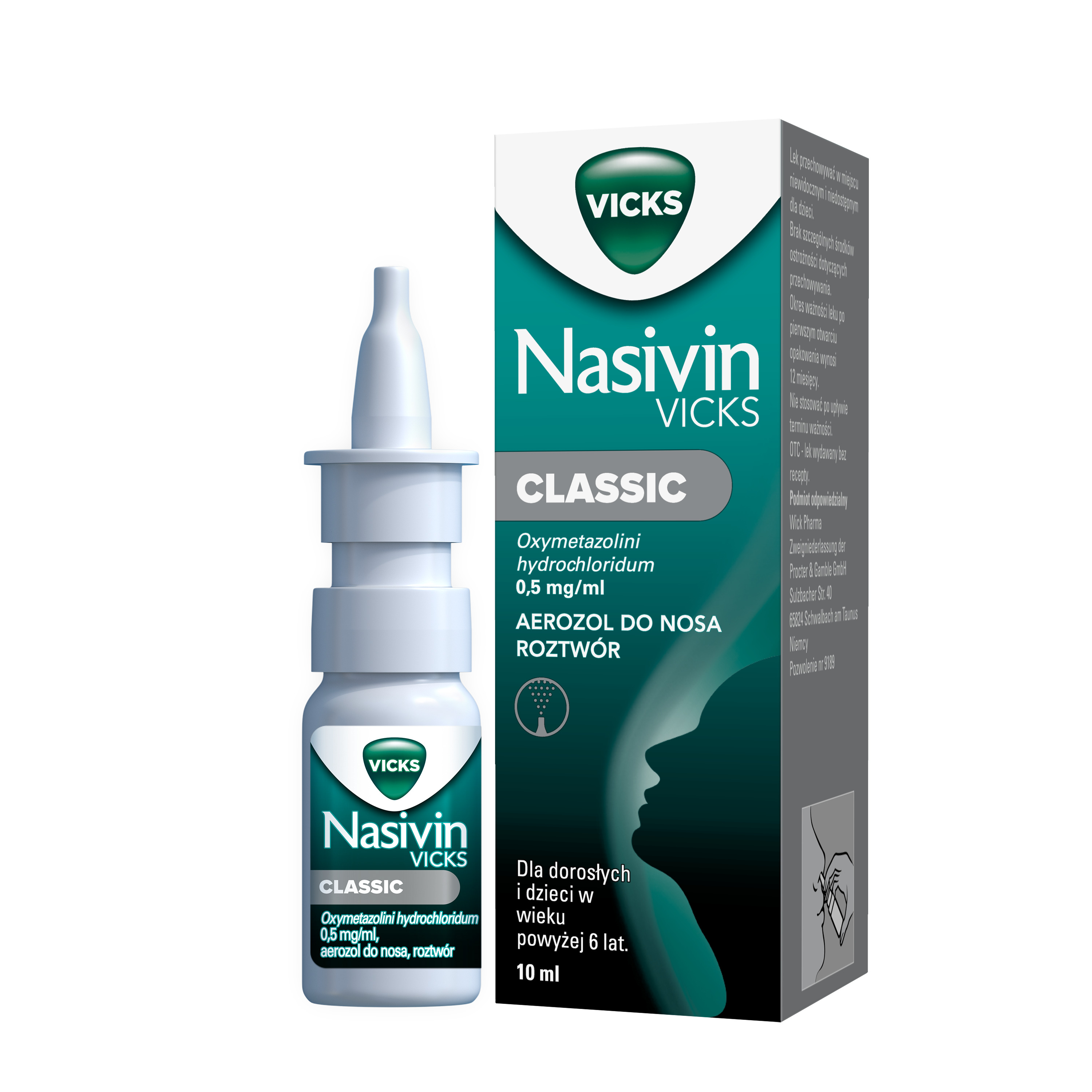 Nasivin CLASSIC 0,05% 0,5 mg/ml aerozol do nosa 10 ml zdjęcie