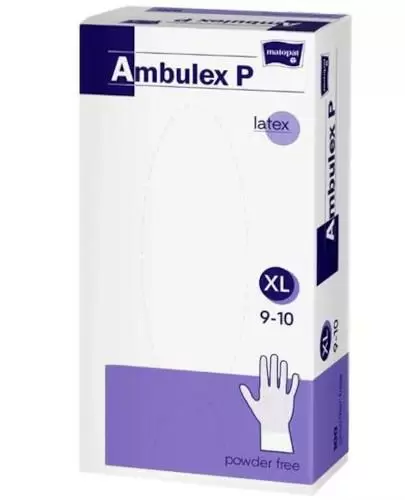 Matopat Ambulex P rękawiczki ochronne lateksowe bezpudrowe rozmiar XL białe 100 sztuk zdjęcie