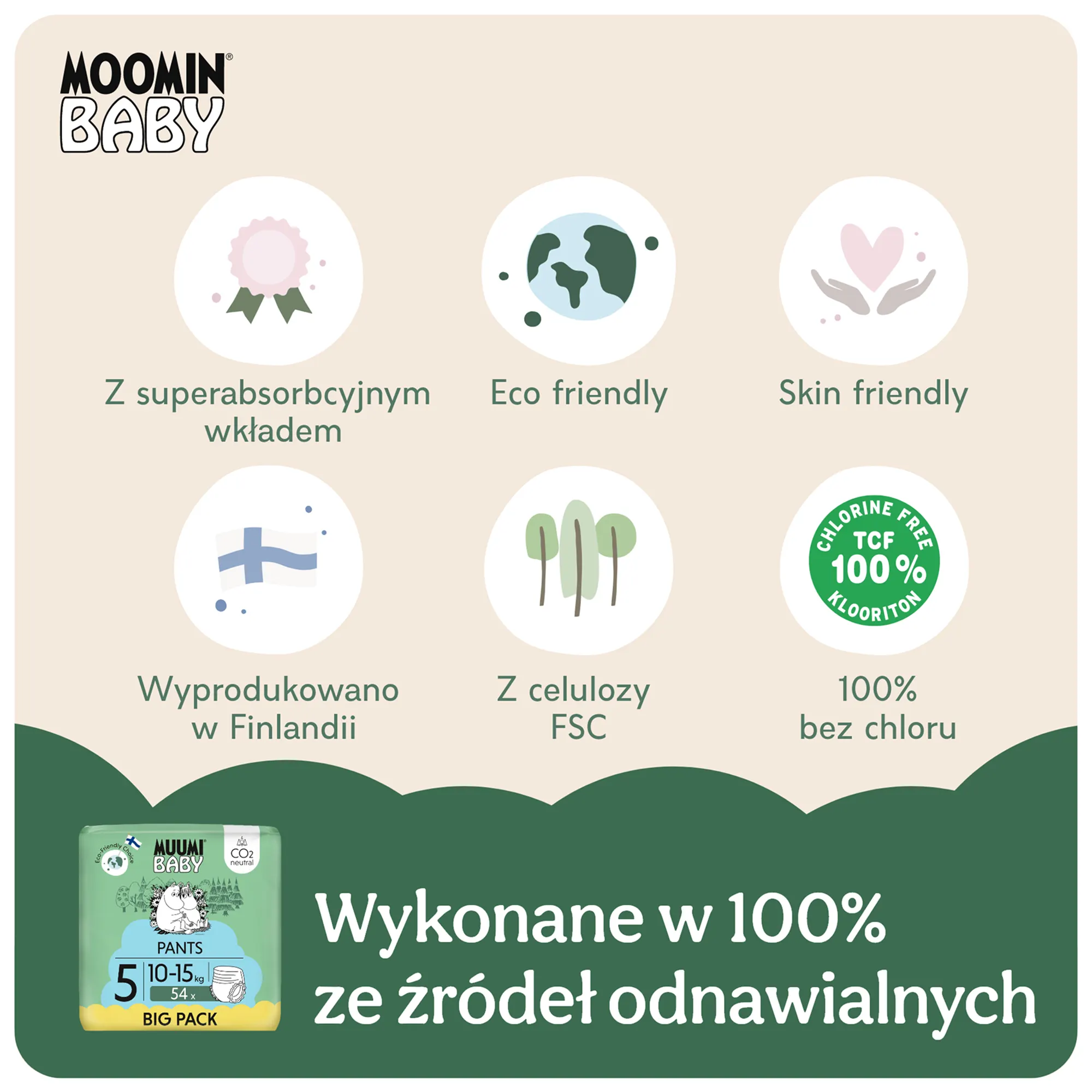 Muumi Baby Pants pieluchomajtki 5 Maxi+ 10-15 kg 54 sztuki