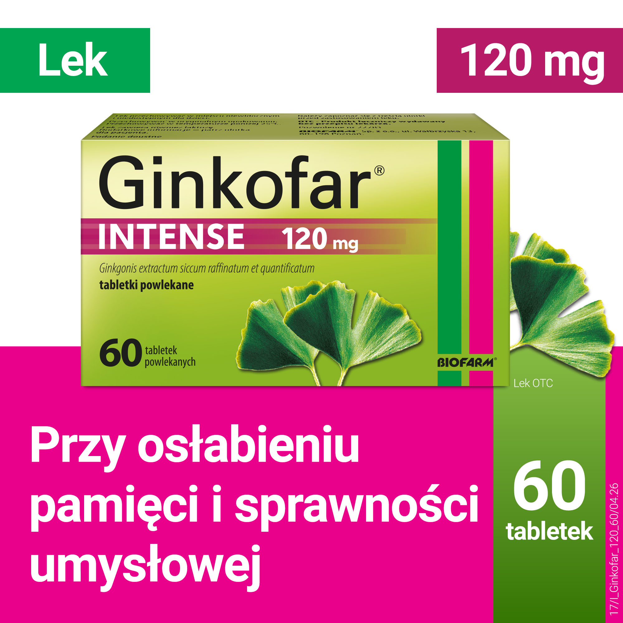 Ginkofar Intense, 120 mg, tabletki powlekane, 60 sztuk