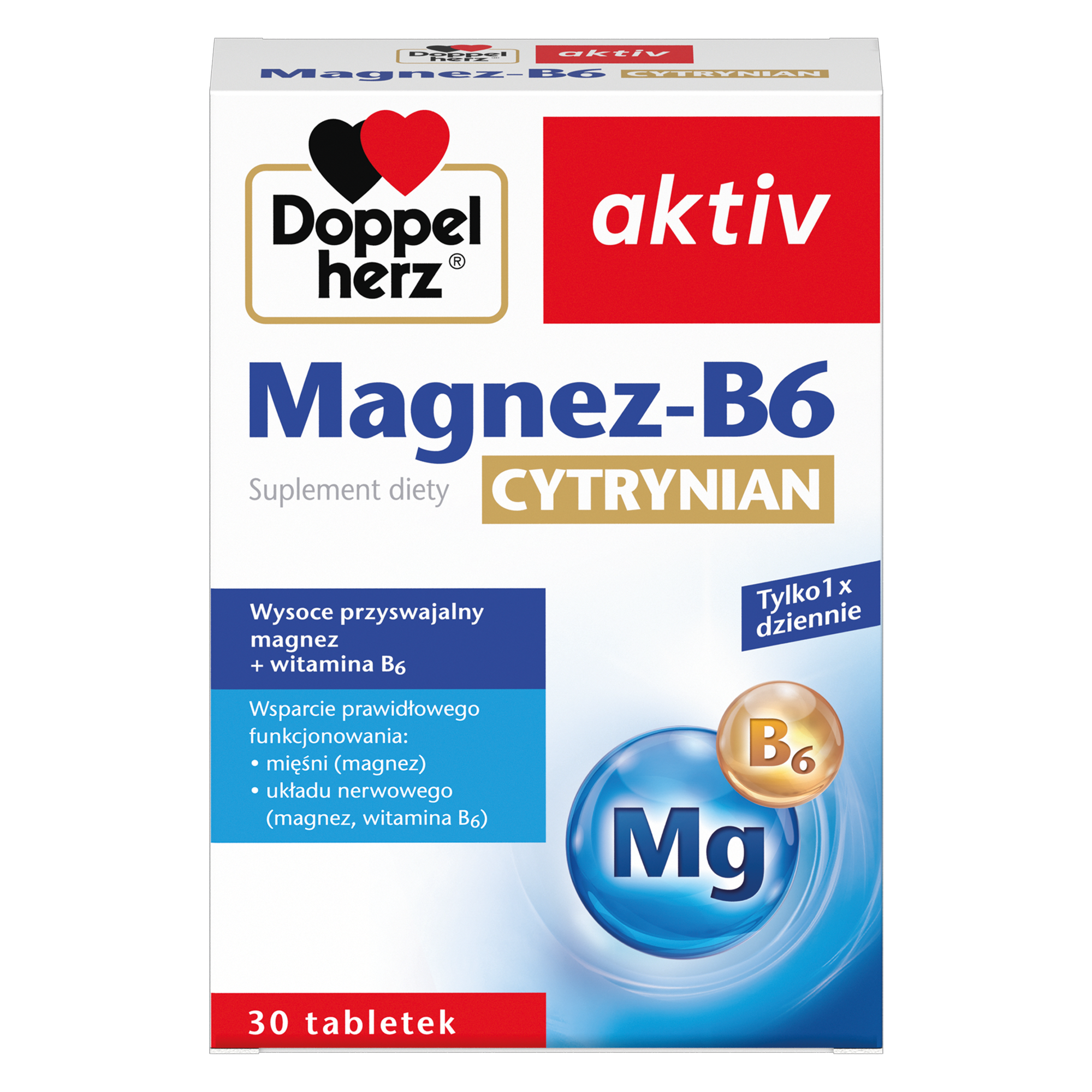 Doppelherz aktiv, Magnez-B6 cytrynian, tabletki, 30 sztuk zdjęcie