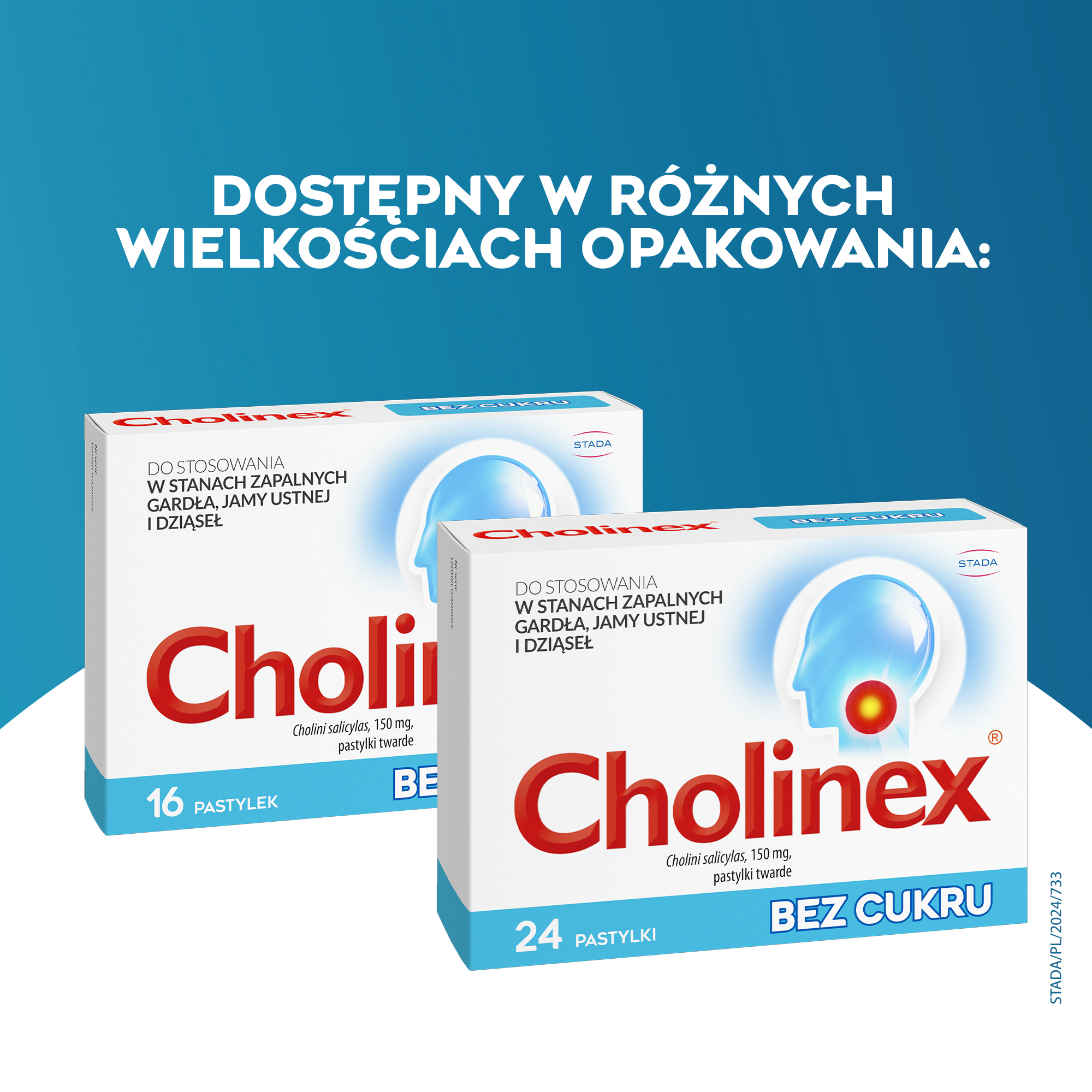 Cholinex Sugarfree pastylki do ssania na ból gardła - 16 sztuk