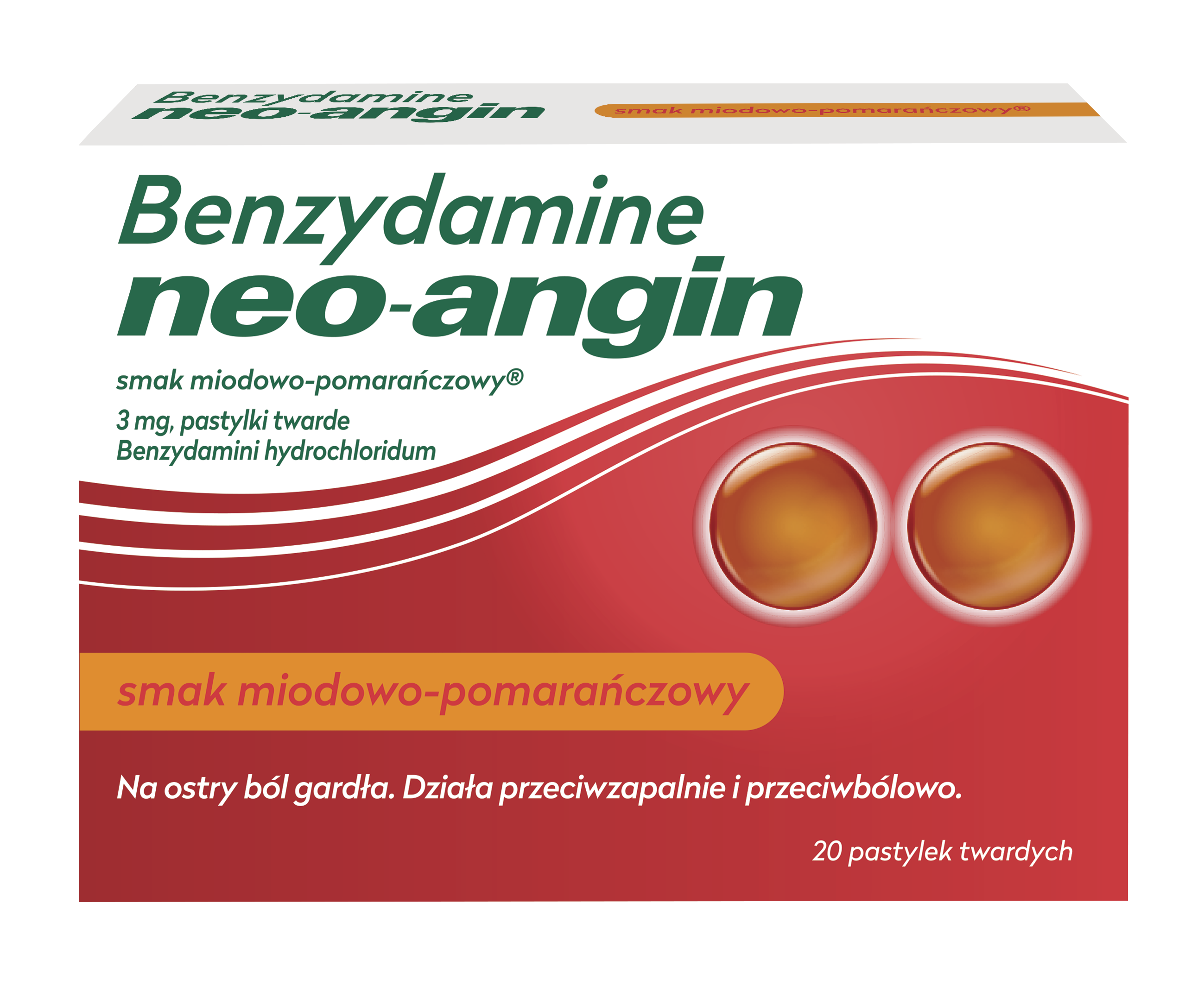 Benzydamine neo-angin smak miodowo-pomarańczowy, tabletki, 20 szt zdjęcie