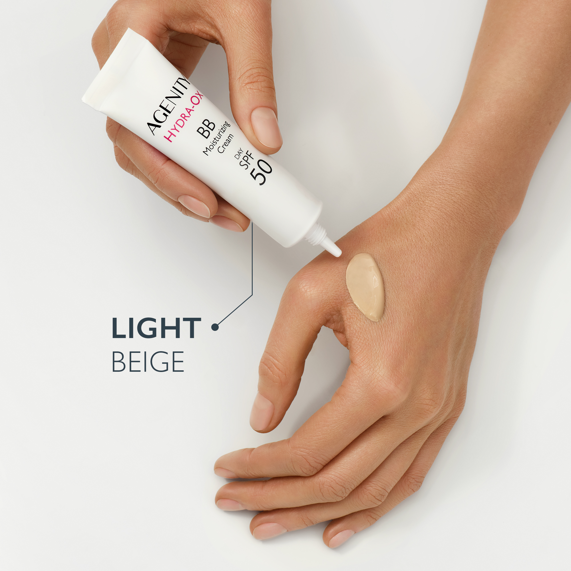 Agenity Hydra-Ox BB, Krem nawilżający 10 light beige SPF 50, 30 ml