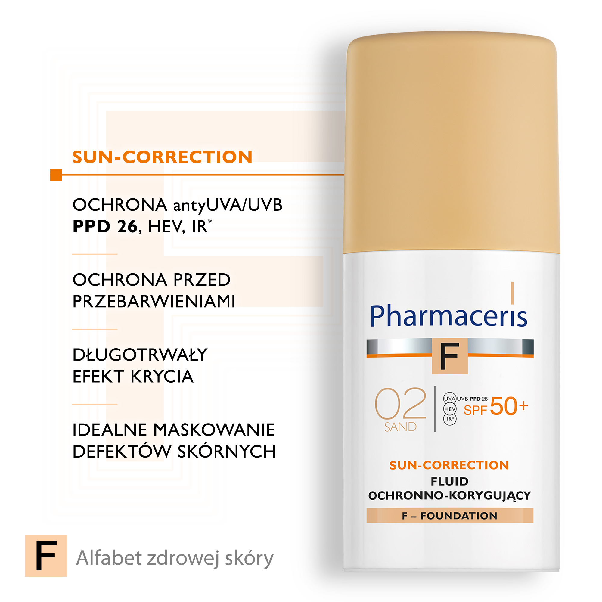Pharmaceris F, fluid ochronno-korygujący, Sand 02, SPF 50+, 30 ml