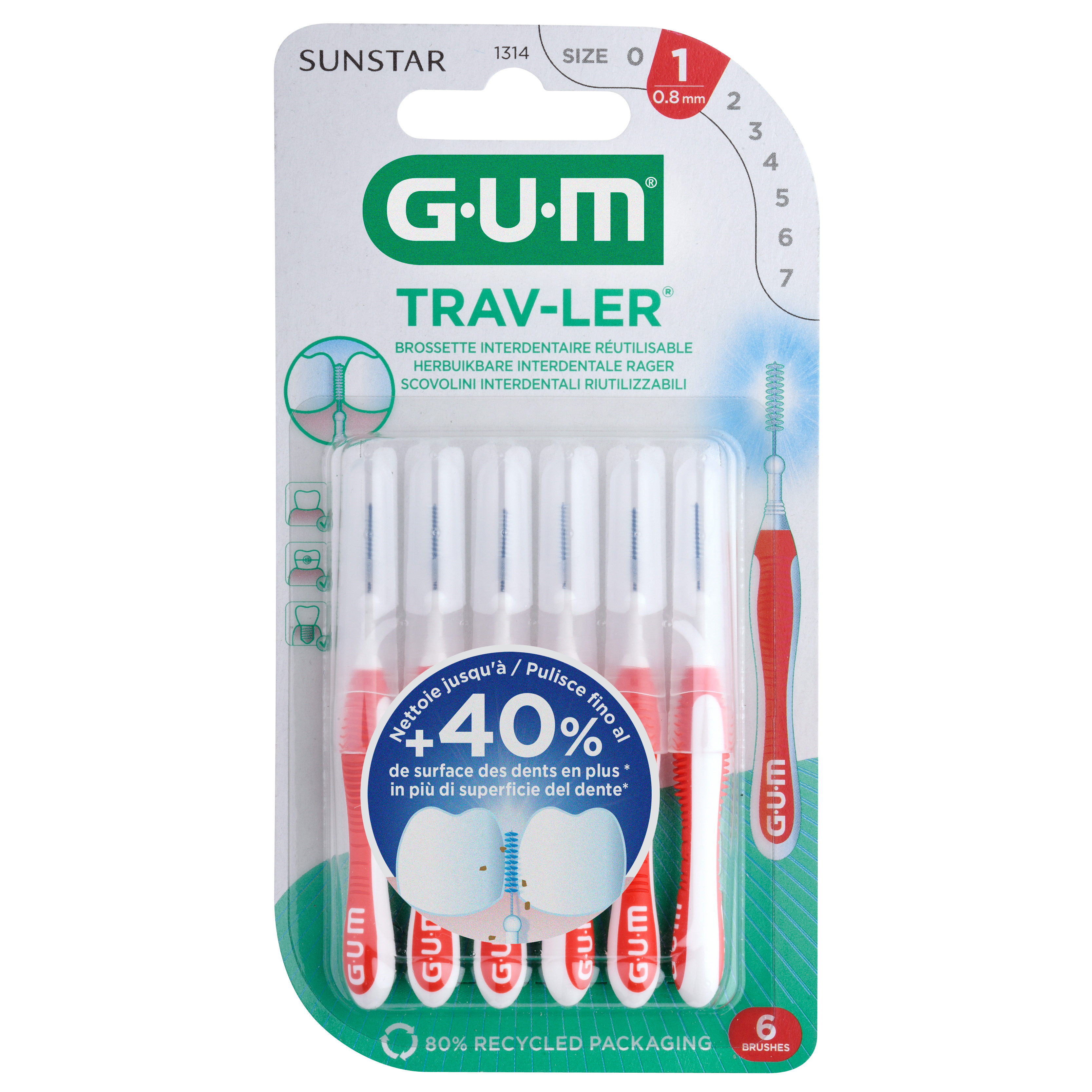 SUNSTAR GUM TRAV-LER Szczoteczka międzyzębowa 0.8, 4 sztuki zdjęcie