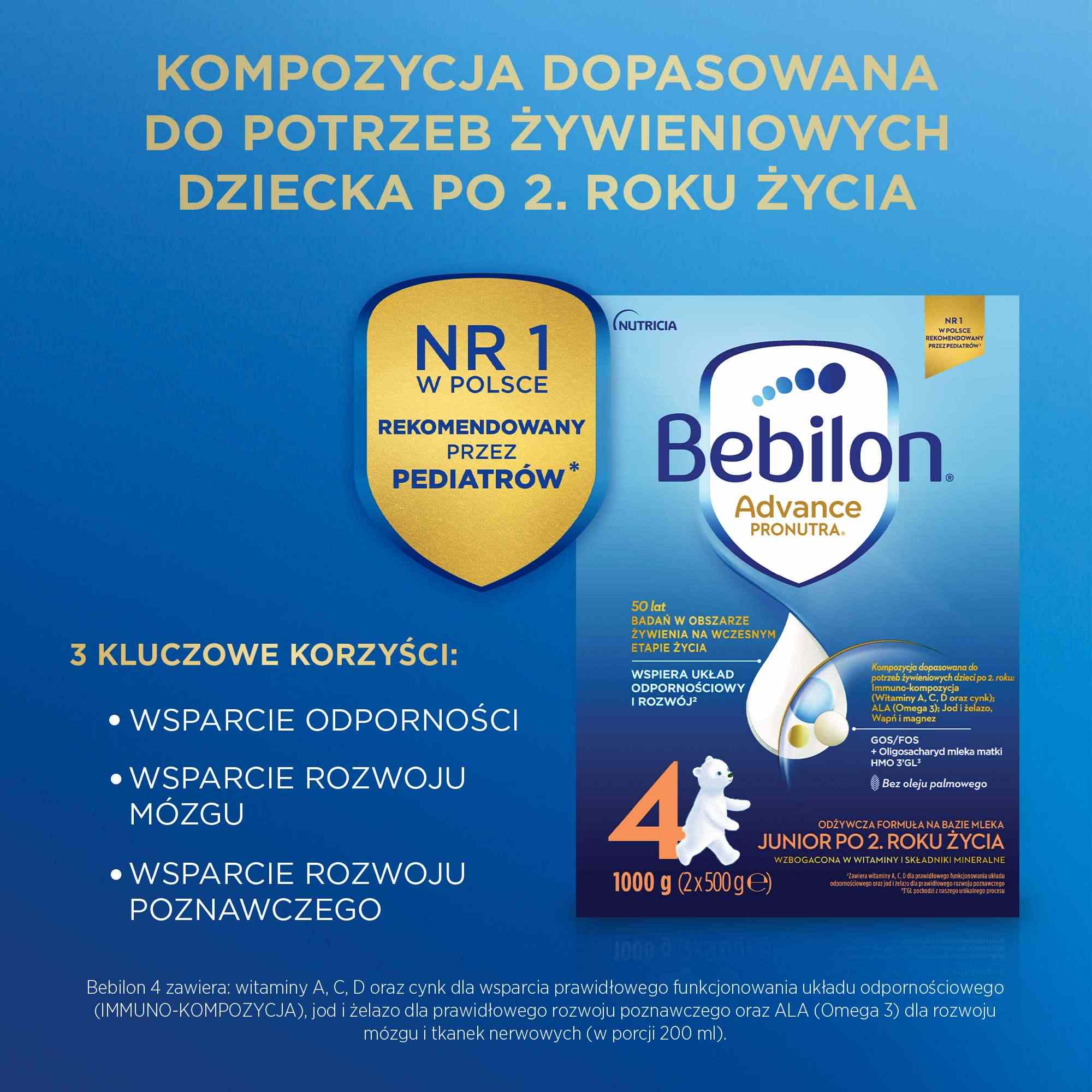 Bebilon 4 Pronutra Advance Junior, mleko modyfikowane powyżej 2 roku, 4 x 1000 g